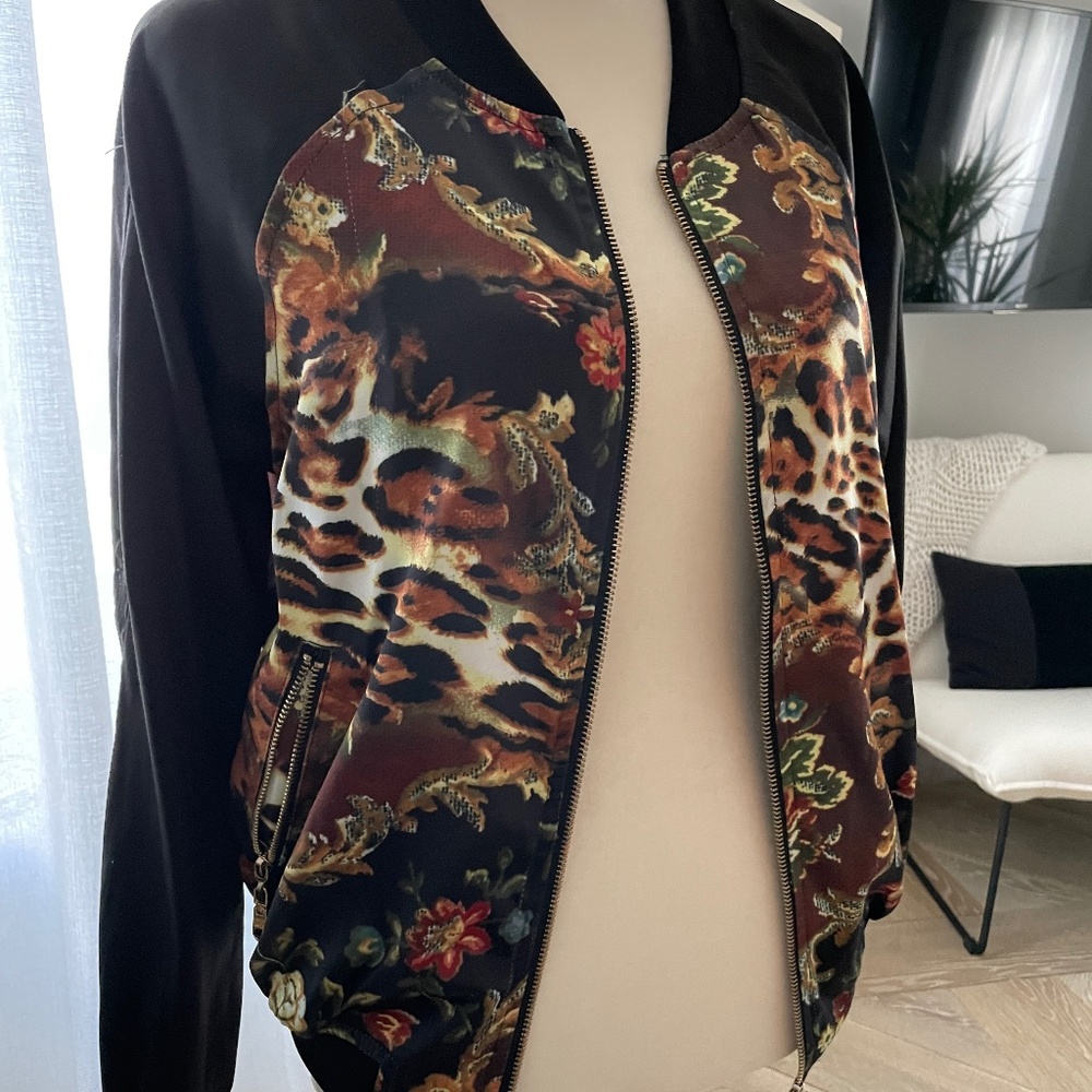 Leopard Floral Bomber Jacket